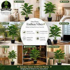GARDEN GYANI Artificial Areca Palm Plant with Black Pot – 145 cm Tall Faux Tropical Decorative Plant with 35 Leaves for Home, Office & Living Room Décor