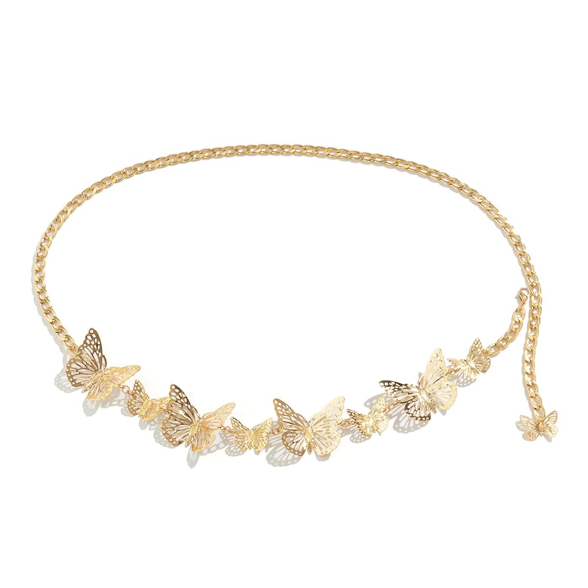 SYGA Women's Simple Geometric Versatile Body Chain Punk Style Stitching Single Layer Hollow Butterfly Waist Chain(Gold)