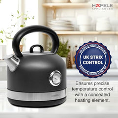 Hafele Dome Plus 2200W, 240V Electric Stainless Steel Kettle with Spout Cover with Analogue Temperature Display, Detachable Micro-Mesh Filter for Lime Scale Filtering, Easy Cleaning (1.7 L) (Grey)