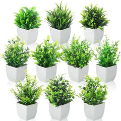 Litleo Plastic Artificial Plants Mini, Eucalyptus Potted Faux Decorative Grass Plant For Home Decor, Indoor, Office, Desk, Shelf, Table Decoration (Pack Of 4), Green