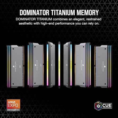CORSAIR Dominator Titanium RGB DDR5 64GB (2x32GB) DDR5 Up to 6000MHz CL30 AMD EXPO Intel XMP iCUE Compatible Computer Memory – Grey (CMP64GX5M2B6000Z30)