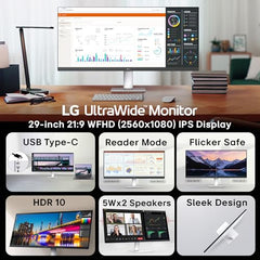 LG 29U511A 73 cm (29 Inch) UltraWide WFHD (2560x1080) IPS Monitor, 100Hz, 5ms(GtG), Anti-Glare, sRGB 99% (Typ.), HDR10, 3-Side Virtually Borderless, DP, HDMI, Headphone Out, Tilt Adjustable (Black)
