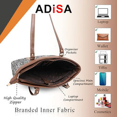 ADISA Women's Office Laptop Handbag Large Printed Shoulder Bag (ADW4087-BLA-ORA)
