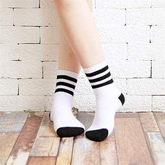 SYGA 2 Pair Black and White Coloured Daily Use Assorted Pattern Casual Socks for Women(Assorted)