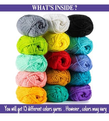 TOYSFAST (Pack of 15 Wools) Wool Balls Random Colors - Perfect for Mini Knitting and Crochet Project Hand Knitting Art Craft Soft Fingering Crochet Hook Yarn, Needle Knitting Woolen Thread(X265)