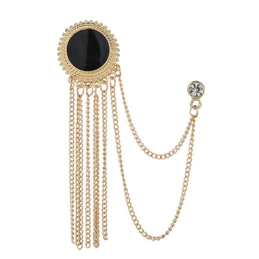 SYGA Men's & Women Suit Shirt Stud Lapel Pin Chain Tassel Brooch Pin with Crystal Chain(Classic Round Tassel Gold)