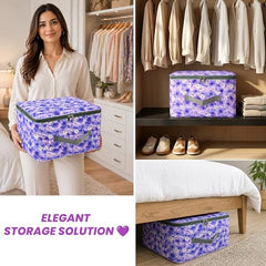 Storite 2 Pack Nylon Wardrobe Bag Underbed Cloth Storage Organizer | Moisture Proof Storage Bag, Storage box for Clothes Saree Bags, Zippered Closure & Handle - Magenta,37x34x23 cm