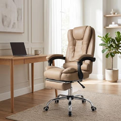 Kepler Brooks Italia Premium Leatherette Office Chair for Work | 3-Years Warranty | Boss Chair for Office, Ergonomic Executive Chair, Cushioned Arms & Seat, Leg Rest, Heavy Duty Metal Base (Black)