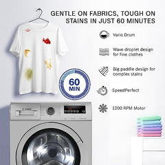 Bosch 7 kg 5 Star Front Load Fully-Automatic Washing Machine, Antibacterial Tech, AI ActiveWater, 15 Wash Programs, 53L Large Drum, SoftCare Paddle, Silver, WAJ24266IN (2026 Model)