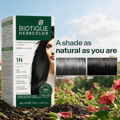 Biotique Herbcolor Conditioning Hair Colour l Ammonia Free Hair Color l 9 Organic Herbal Extracts l Natural and Healthy Shine l 50g + 110ml| Natural Black 1N (Pack of 1)