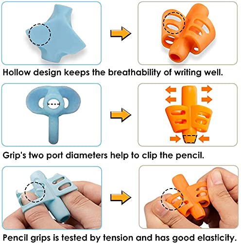 SYGA Pencil Gripper for Kids Handwriting, 5pcs(3 Pencil Grips + 2 Clips) Silicone Ergonomic Pen Writing Aid Grip Set Posture Correction Tool for Kids, Preschoolers, Adults, Lefty or Righty, Toodlers