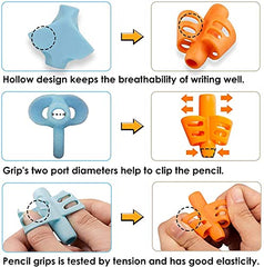 SYGA Pencil Gripper for Kids Handwriting, 5pcs(3 Pencil Grips + 2 Clips) Silicone Ergonomic Pen Writing Aid Grip Set Posture Correction Tool for Kids, Preschoolers, Adults, Lefty or Righty, Toodlers