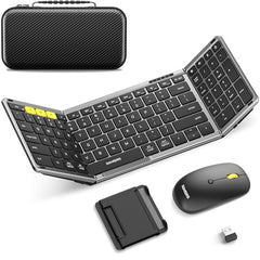 Samsers Foldable Keyboard&Mouse, Samsers Folding Bluetooth Keyboard Mouse Combo, 2.4G + BT5.0 x 2, Full-Size Portable Travel Keyboard & USB-C Rechargeable Wireless Mouse for iOS Android Windows Mac OS