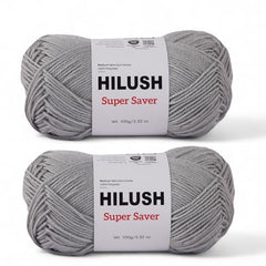HILUSH super saver,Poly Yarn PACK OF 2 BALLS (1 Ball/100 Gram Each) Ball Supersoft Hand Knitting Wool Ball, Suitable for Craft, Crochet, Amigurumi, Embroidery, Toys, Garments, Flowers and Hobby Projects , Shade no - (grey)