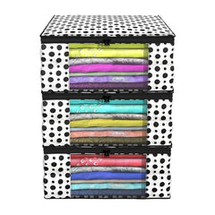 Kuber Industries Non-Woven Foldable Saree Covers With Zip|Polka Dots Wardrobe Organizer For Clothes|Transparent Window Keep 8 To 10 Saree|Suitable For Lehenga, Suit, Dress|Pack Of 9 (Blue & White)