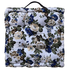 Kuber Industries Square Chair Pad|Comfortable Flower Design Seat Cushion|Soft Cotton Pillow Filler for Seating,Meditation,Yoga,Living Room (White)