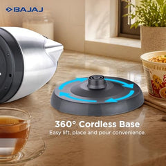 Bajaj KTX 1.8 Litre DLX Electric Kettle | 1350 Watts Kettle with Stainless Steel Body | Cordless Operation | Auto Shut-off Mechanism | 2-Yr Warranty 【Black】