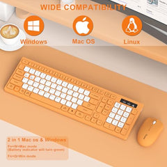 Wireless Keyboard and Mouse Combo, Full-Sized Wireless Keyboard and Adjustable DPI Mouse, 2.4GHz USB Receiver, Keyboard and Mouse for PC, Windows, Desktop, Laptop (Orange-B)