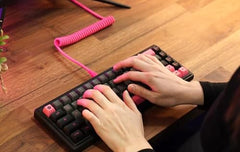 ASCENY Coiled & Double-Sleeved Mechanical Keyboard Cable, for Type-C Mechanical Keyboards (Pink)