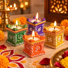 BUC Tulsi Diya for Diwali Decoration | Colourful Wax Candle | Set of 24 | Tulsi Shape Wax water bowl floaters | Festive home decor & gifting under budget | diwali decoration for home | fancy diyas