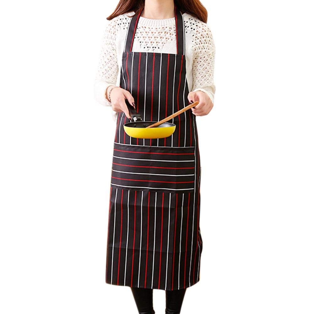 SYGA 1 Piece Unisex Kitchen Apron Cotton Linen Strip BBQ Cooking Baking Catering Apron_Brown