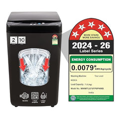 Midea 7.5 Kg 5 Star Fully Automatic Top Load Washing Machine, Spiral Stream Tub, Dual Waterfall, 6 Petal Pulsator, Magic Filter (MWMTL075FP0PNMB, Auto Restart, Mid Black)