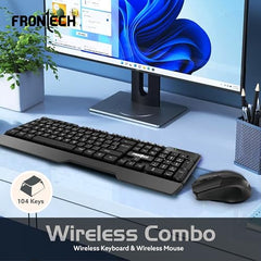 FRONTECH Wired Keyboard and Mouse Combo | Membrane Keys with Retractable Stands | USB Plug & Play | Ergonomic & Comfortable Design | 1 Year Warranty (1692, Black)