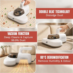 NexLev Mattress, Sofa & Carpet Vacuum Cleaner|For Dust Mites, Allergens & Pet Hair|4 Step Cleansing with Double Beat, UV Light, Dehumidification & Vacuum|HEPA captures 99.99% Dust|MR-01| 600 W| Beige