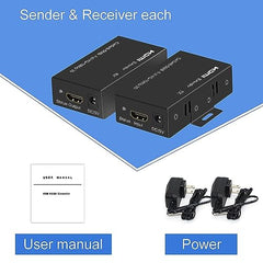 XIKKART 60M HDMI Extender Repeater Transmitter/Sender + Receiver Over Cat5 / Cat6 Upto 60 Meters (60M Extender Over Single CAT5/6 Cable) Supports 3D & Full HD1080p for TV Projector, HDTV, DVR