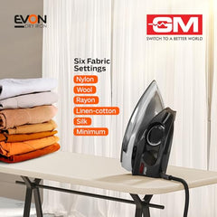 GM Ferro 1200W Heavyweight Dry Iron Press 1.75 Kg | Dual Layer German Non-Stick Coating with 2 Yrs Warranty | Shock Proof Iron Box for Clothes with 1.8M Cord Length | Enhanced Back Rest for Safety