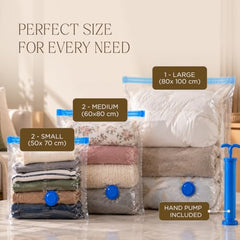 Scalenest Vacuum Bags for Travel, Space Saver Bags 5 Pack (1 Large 2 Medium 2 Small) Compression Storage Bags for Clothes,Blanket,Bedding & Quilt, Airtight reuseable Packing Ziplock Bag with Hand Pump