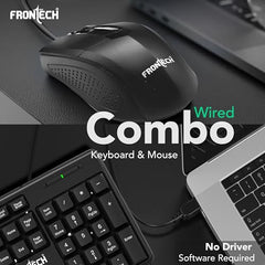 FRONTECH Wired Keyboard and Mouse Combo | Membrane Keys with Retractable Stands | USB Plug & Play | Ergonomic & Comfortable Design | 1 Year Warranty (1692, Black)