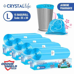 Crystal Scented Garbage Bags Medium 19x22 Inches Blue 120 Bags Pack | Jasmine Scented, 30 Pcs/Roll x 4, Tie-String, For Wet & Dry Waste