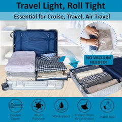 16 Travel Compression Bags Vacuum Packing, Roll Up Travel Space Saver Bags for Luggage, Cruise Ship Essentials (6 Large Roll/6 Medium Roll/4 Small Roll)