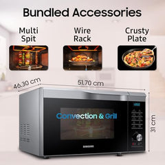 Samsung 28L Multi Spit, Convection Microwave Oven (MC28A6035QS/TL, Silver, Various Cooking Modes, Eco Mode, Hotblast, Crusty Plate, Wire Rack, Slim Fry, Ceramic Enamel Cavity with 10 year warranty)