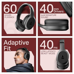 boAt Rockerz 412, 60H Battery, 40Mm Drivers, 40Ms Low Latency, ENx Tech, Stream Ad Free Music via App Support, Bluetooth Headphones, Wireless Over Ear Headphone with Mic (Active Black)