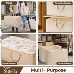SITTELLA 2 Pack Large Foldable Storage Bags 58 L | Fabric Storage Organizer Box with Zip | Blanket, Quilt & Household Item Storage | Space Saving Storage Container | Beige