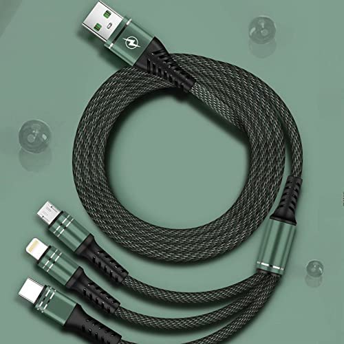 SYGA 3 in 1 Charging Cable, Nylon Braided USB Cable for Android, iOS and Type C Devices, 3A, 3 Feet - Black