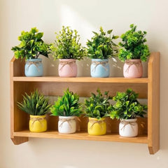 amazon basics Artificial Potted Plants, Artificial Plastic Eucalyptus Plants Small Indoor Potted Houseplants, Small Faux Plants for Home Decor Bathroom Office Farmhouse (Set of 8)