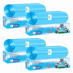 Crystal Scented Garbage Bags Medium 19x22 Inches Blue 120 Bags Pack | Jasmine Scented, 30 Pcs/Roll x 4, Tie-String, For Wet & Dry Waste
