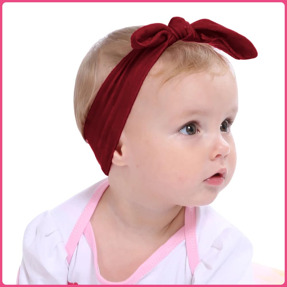 SYGA 3 Pcs Baby Headband Cotton Bow Stretchable Hairband for Newborn Infant Toddlers Kids 0-3 Year- Dotted Blue