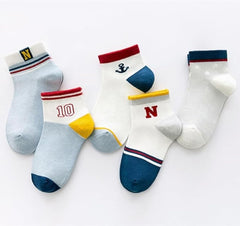MOMISY 5 Pairs Girl Boys Tube Socks Toddlers Infant Solid Color Boat Spring and Autumn Socks Stretch Baby kids Sock (Symbol, 6 Year to 8 Year)