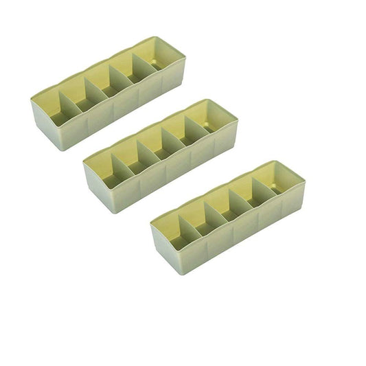 SYGA Green 5 Grid Multi Function Desktop Storage Box Deep Desk Drawer Organizer Tray(Set of Three)
