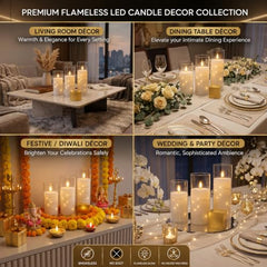 CAVY LED Glass Pillar Candles Light with Acrylic Fiber Glass | Flameless Smokeless Decorative LED Candles Faux Dancing Wicks | Perfect for Diwali Decoration, Home Decor, Gifting, Wedding (Set of 5)