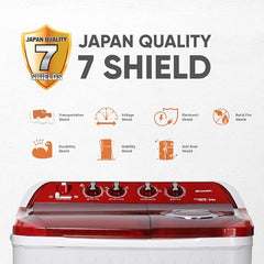 SHARP 9.0 kg, 5 star, Semi-Automatic Top Loading Washing Machine with HydroBlast Wash, Quadroniq Pulsator, 1300 RPM (ES-SD90NB-PR, Ruby Red, Pure Wave)