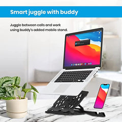 Portronics My Buddy Hexa 22 Laptop Stand with 360° Rotation Base, Mobile Stand, 7 Adjustable Heights, Air Ventilation, Portable & Foldable Design for Upto 15.6 Inches Laptops & MacBook (Black)