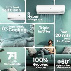 Haier 1.5 Ton 5 Star Triple Inverter Split AC (4850 W, Copper, 7 in 1 Convertible, 4-Way Swing, Frost Self Clean, HD Filter, Cools at 60Â°C, 20 Mtr. Air Throw - HSU18K-PYSS5BN-INV, White)