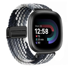 KEYSJEFF Nylon Watch Strap Compatible with Fitbit Versa 3/Versa 4/Fitbit Sense/Sense 2 Braided Elastics Sport Watch Band Adjustable Magnetic Buckle Straps Women Men (Not Include Watch) (Cowboy Colorful)