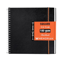 MENORAH - Artist Square Sketch Book - 180 GSM - Square Drawing Book - (100 Pages/50 Sheets) - Hard Metal Spiral Bound - (15.0 cm x 15.0 cm) - Pink