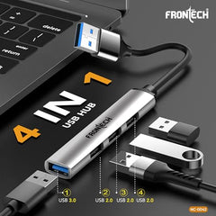 Frontech 8-in-1 Multi-Port Expansion Hub, Dual Input (USB-C & USB), High-Speed Data Transfer, Metal Matt Finish, Backed with 1 Year Warranty (NC-0058)